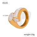 Anillo de acero de titanio dorado de doble capa con pavé de cristales brillantes - US 6 / A116-Dorado