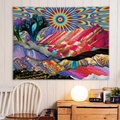 Arazzo psichedelico colorato con sole e montagne astratte per decorazione bohémien - 150x130cm / Design 3-Montagna Trippy e Sole Colorato