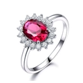 Classic 925 sterling silver ring featuring an oval red gemstone with a sparkling halo - Size 5 / Classic Halo Style (SRUJ001R-1) / Red