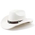 Vue détaillée du chapeau de cowboy blanc avec bande en cuir et pierres turquoise - M (56-58cm) / Crème