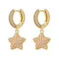 Detail of gold star earrings with micro-set pink and clear zircon stones in macro view - Gold Tone Pink Zircon Star