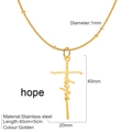 Golden stainless steel necklace featuring a hope script cross pendant with small beads - HOPE / Gold