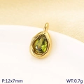 Golden teardrop birthstone pendant with green gemstone inlay, 12x7mm stainless steel charm - Dark Green Style (KLJ10215-ZLA)