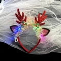 Leuchtender Haarreif mit roten Rentiergeweihen, Pailletten, Beeren und LED-Lichtern - Leuchtendes Kleines Lametta Rentiergewei Stirnband