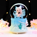 Luminous blue crystal ball music box with Nine-Tailed Fox and cherry blossom base - -027 Blue Base / Large 100 Snow+Light+Music