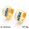 Gold stainless steel hoop earrings with green and white crystal inlay for men and women - Gold Green (KE118340-TGD)