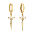 18K gold plated drop earrings with marquise stones and sleek conical fringe tassels - Gold with White Zirconia