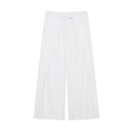 Pantaloni a gamba larga in misto lino bianco con pieghe frontali e stile minimalista - S / Pants