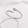 Detailed view of silver snake bangle featuring realistic scales and polished finish - Steel