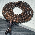 Dark brown agarwood Buddhist prayer beads in a multi-layer wrap style with knot - 8mmx108 Beads Premium Horizontal Grain