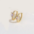Elegant gold earrings with a purple rectangular gemstone and sparkling zircon accents - Purple (ES2740)