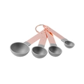 4-piece measuring spoon set with rose gold metal handles and grey plastic cups - Measuring Spoons (4Pcs Set) / Gray