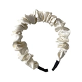 Elegant cream white satin pleated headband with a stylish puffed cloud-like design - 1# Pearl White Shell