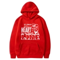 Roter American Football Hoodie mit weißem My Heart is on the Line Aufdruck - S / Oberteile / Red (28)