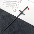 Gothic black sword hair pin with red teardrop pendant for traditional hairstyles - Ancient Sword Hairpin / Irregular Water Drop (Matte Black)