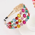 Baroque gold multi-layer headband with colorful rhinestones and faceted gemstones - Triple Layer Multi-color-Gold