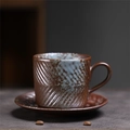 Brown ceramic coffee cup and saucer set with spiral texture and blue-grey glaze - 242-c Mimosa Pudding Set (dark Brown) 300ml / Universal