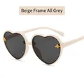 Kids heart shaped sunglasses in cream frame with grey lenses and gold bee details - Beige Frame Full Grey