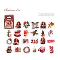 Vintage Christmas sticker set with retro girl and holiday motifs in red plaid box - Silent Christmas Night