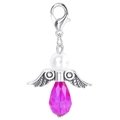 Angel wing pendant with magenta teardrop crystal and silver lobster clasp for DIY - Rose Red