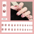 Detailed view of pink press-on nails featuring red hearts, white hearts and tiny rhinestones - Z321 Heart Diamond Style (Glue Style)