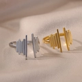 Minimalist open rings in gold and silver finishes with vertical geometric line designs - Staggered Column Fence Style (JZ3959) / Gold