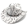 White felt cowboy hat with flying bird patterns and bohemian bead charms decoration - M (56-58cm) / White - Flat Top
