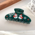 Molla per capelli natalizia verde scuro con motivo a pupazzo di neve e fiocchi - 10cm / Pupazzo di neve verde scuro