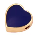 Golden heart-shaped jewelry bead with deep blue enamel inlay and a central thread hole - Heart-Midnight Blue