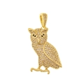 Exquisite gold owl pendant detailed with micro-pave zircon crystals and black gem eyes - Full Diamond Owl