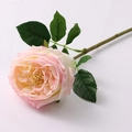 Pink and cream gradient artificial Austin rose flower with green leaves and stem - Single Stem/45cm / Nude Pink