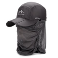 Dark grey quick-dry sun hat with mesh face mask and foldable brim for outdoor UV protection - Adjustable (56-60cm) / Foldable Brim Style / Dark Gray