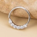 Silver-toned brass septum ring with seven sparkling white zircons on natural stone - Silver Zirconia