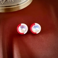 Boucles d'oreilles rétro rouges et blanches avec un cristal central étincelant - 20# Tige de boucle d'oreille en argent - Rond rouge