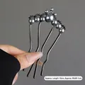 Peigne à cheveux en U avec perles dégradées grises et strass noirs en métal gunmetal - Style Couronne à Sept Perles (155#) / Noir
