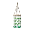 Garden wooden wind chime with green and clear faceted crystal beads on white background - Grass Green