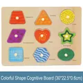 Wooden peg puzzle with nine colorful geometric shapes for toddler early learning - Color & Shape Recognition