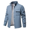 Detailed macro view of blue waffle knit fabric texture and chest pocket on men jacket - XL / Denim Blue