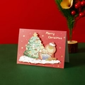 3D pop-up Christmas card featuring a teddy bear and festive tree on a red background - Christmas Bear