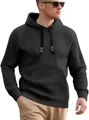 Dunkelgrauer Herren-Kapuzenpullover mit strukturierter Waffelstrick-Optik und Kängurutasche - Schwarz