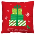 Red plaid Christmas pillow cover featuring stacked gift boxes and Merry Christmas text - Style 11-Red Stacked Gift Boxes