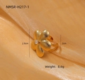 Matte goldene Blumenring mit weißem Zirkon und verstellbarem, offenem Design - Offener Blumenring (NMSR-H217-1) / Gold