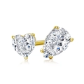 Elegant s925 gold stud earrings featuring heart and pear-cut clear gemstones - Adjustable Open / Gold Heart + Pear White Stone