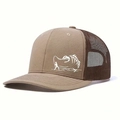Casquette trucker kaki et marron foncé avec motif de pêche blanc et filet respirant - Taille unique / Khaki/Filet Café