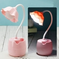 Lampada LED a tulipano rosa con collo flessibile e base portaoggetti per bambine - Lampada Protezione Occhi Rosa Singola + Cavo di Ricarica