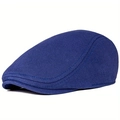 Detail of navy blue knitted flat cap with precise stitching on brim and soft texture - Royal Blue (Elastic Style)
