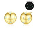 Luminous S925 sterling silver ball stud earrings with gold plating and blue stars - Gold