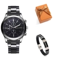 Coffret montre homme noire à quartz et bracelet silicone en boîte orange - Cadran Noir + Bracelet à Boucle Noire + Boîte à Nœud