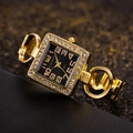 Elegant gold square watch with crystal-encrusted dial and open cuff bracelet strap - Black