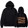 Felpa con cappuccio nera con stampa marrone 'FOREVER CHASING SUNSETS' fronte e retro - S / Nero